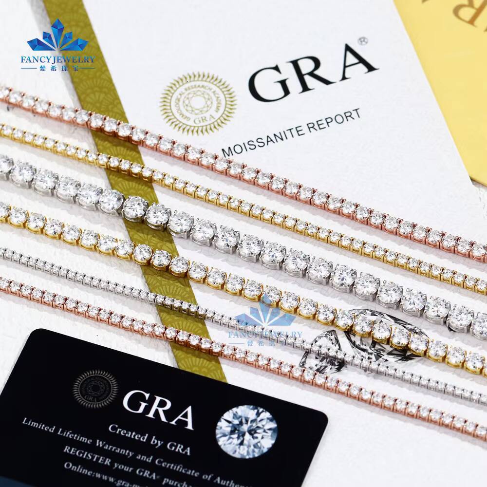 Ready to Ship 925 Sterling Silver Hip Hop Tennis Chain VVS Moissanite Tennis Necklace in 2mm 3mm 4mm 5mm 6.5mm Sizes