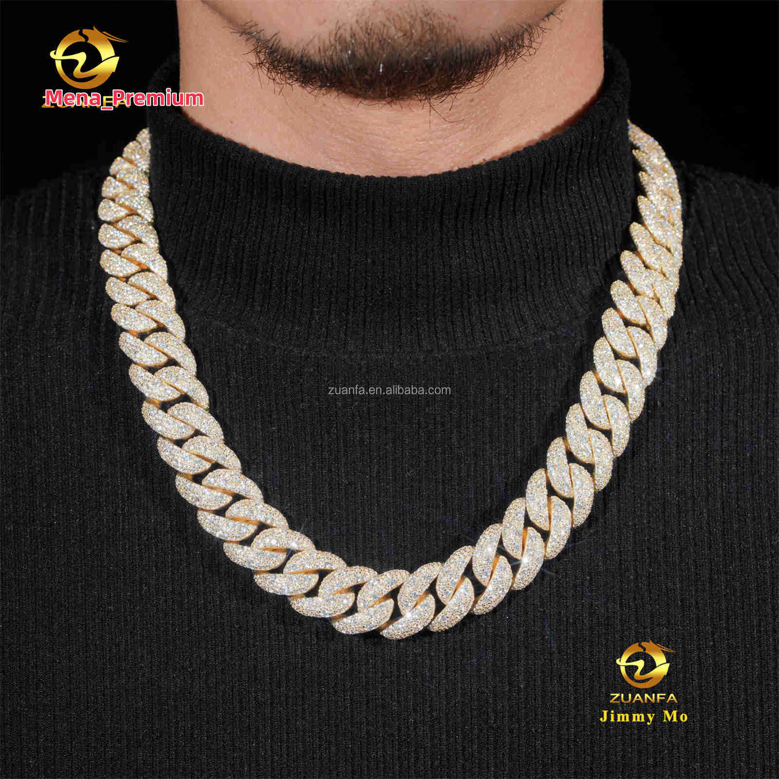Customized Luxury Heavy 925 Solid Silver 18mm Big Guy Rapper Jewelry Iced Out Hip Hop Moissanite Diamond Miami Cuban Link Chain
