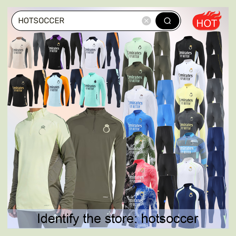 24 25 Madrid tracksuit Training half zip and short sleeved sportswear and jackets men and kids half zip jacket football sportswear set TRACKSUIT Madrid sportswear