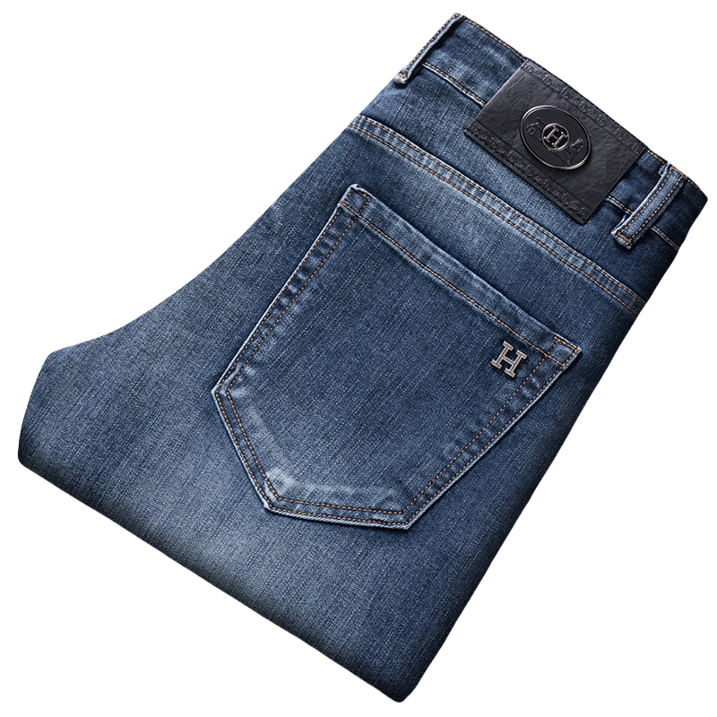 Men's Jeans Autumn Winter Men Slim Fit European American High-end Brand Small Straight Pants F301-5