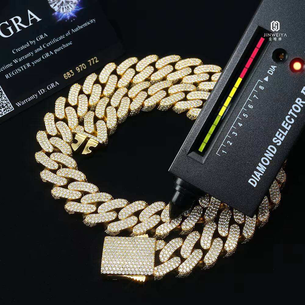 Most Popular Classic Design 18mm 925 Silver VVS Moissanite Iced Out Cuban Link Chains for Men Gold Plated Necklace