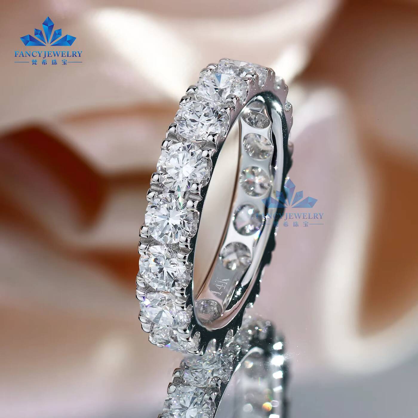 Customized Luxury 14K/18K Solid Gold Moissanite Rings Round Shape Engagement Eternity Bands Ring for Women Men
