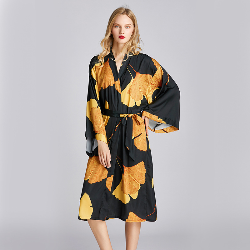 Outfits For Woman Plus-size ice silk nightgown a luxurious and elegant women's nightwear with an European and American style Ginkgo - themed paja