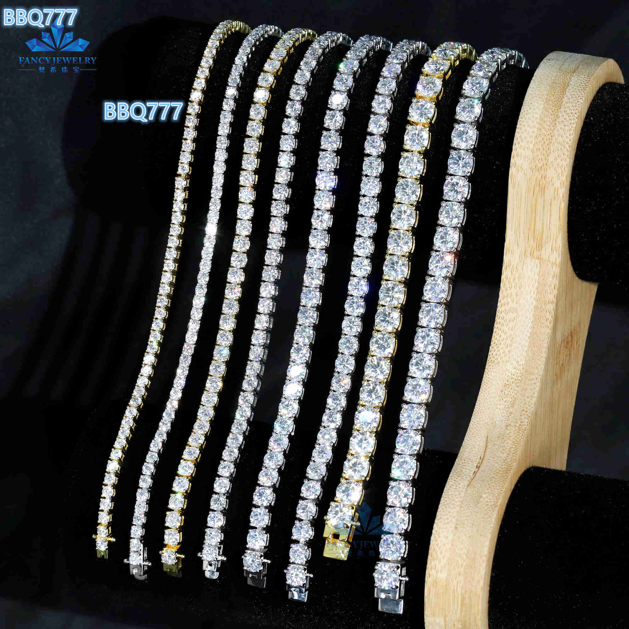 18k Gold Plated Moissanite Tennis Bracelet 2mm 3mm 4mm 5mm 6.5mm 925 Sterling Silver Women Tennis Link Bracelet Wholesale