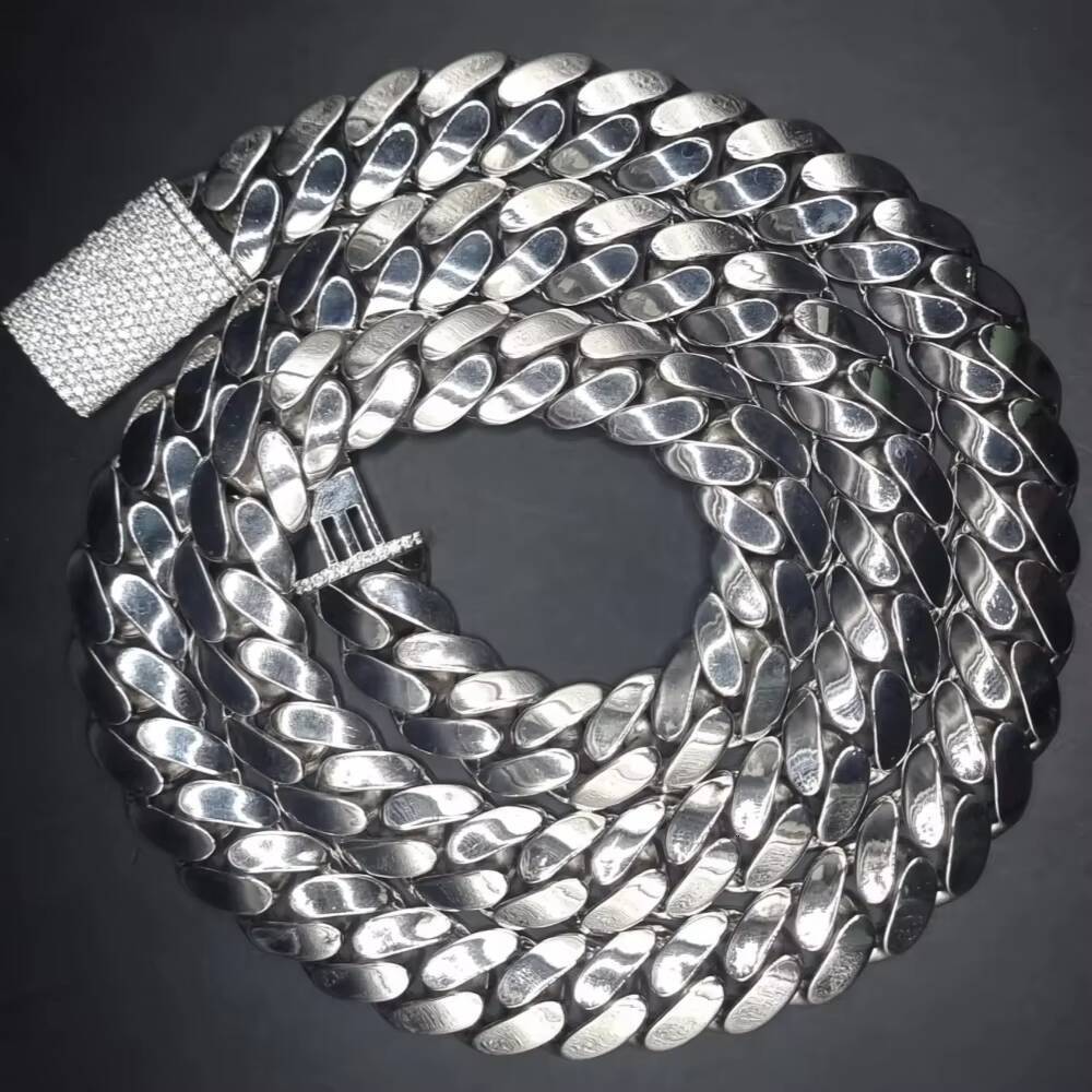 925 Sterling Solid Silver 18mm Plain Miami Cuban Link VVS Moissanite Iced Lock Box Mens Womens Necklace Cuban Chain