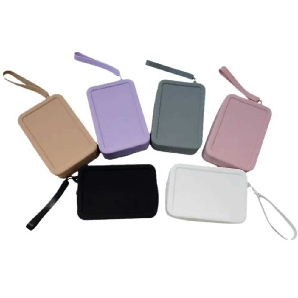 Morandi Color Silicone Cosmetic Bag Rectangle Coin Purse Multifunction Storage Bag Makeup Brush Holder Large Capacity G250802