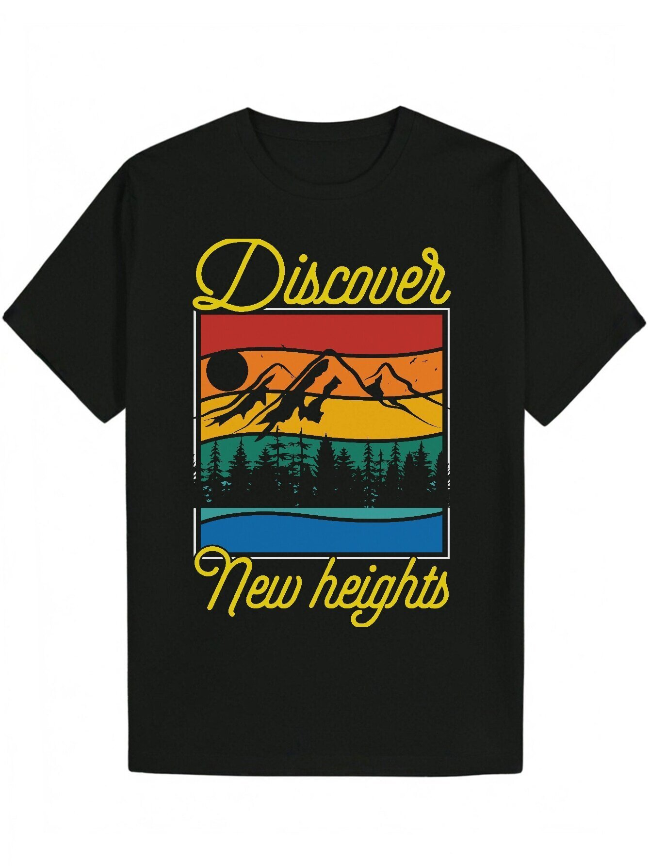 Men's Pattern Printed T-Shirt - 100% Polyester Lightweight T-Shirt, Mountain and Airplane Design, Regular Crew Neck, Machine Washable, Summer Cas