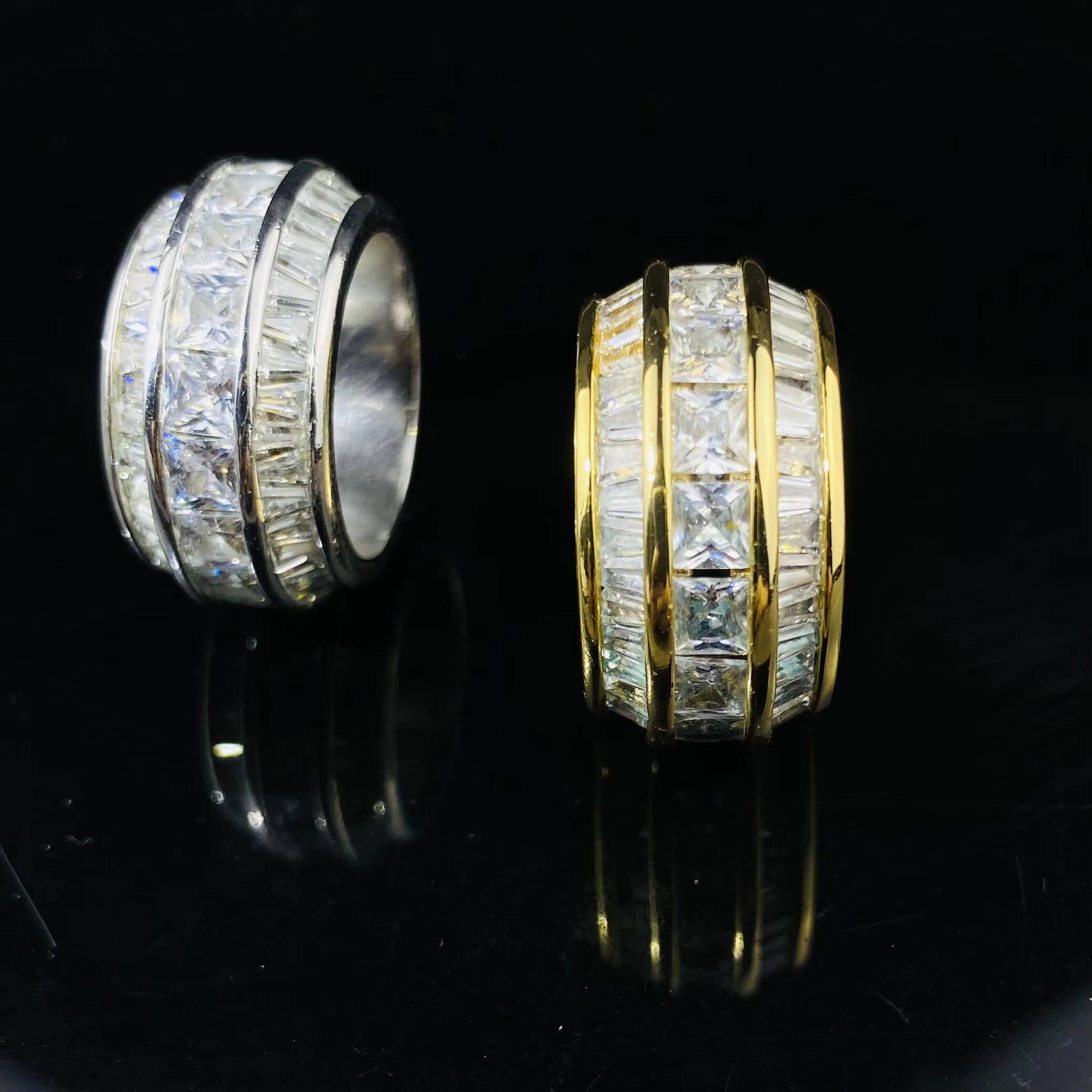 Wholesale Hip Hop Fine Jewelry Rings Hip Hop 3-row Square Baguette Cubic Ring for Men Women