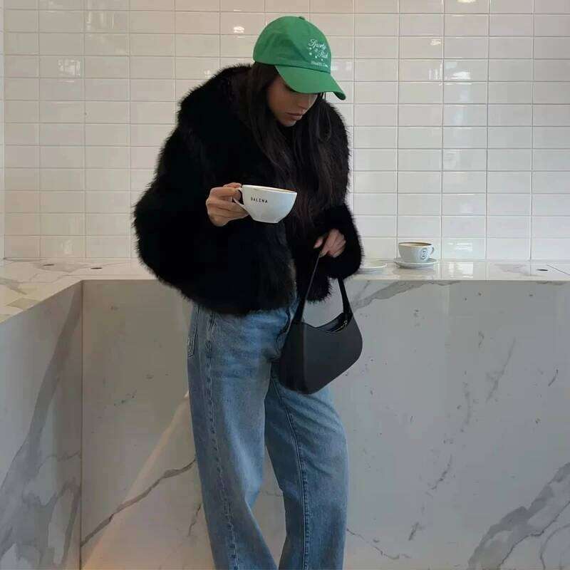 hoodie hoodie Black Faux Fur Coat for Women Autumn Winter Plush and Jackets Streetwear Outerwears Long Sleeve Warm Womens Coats jacket jacket