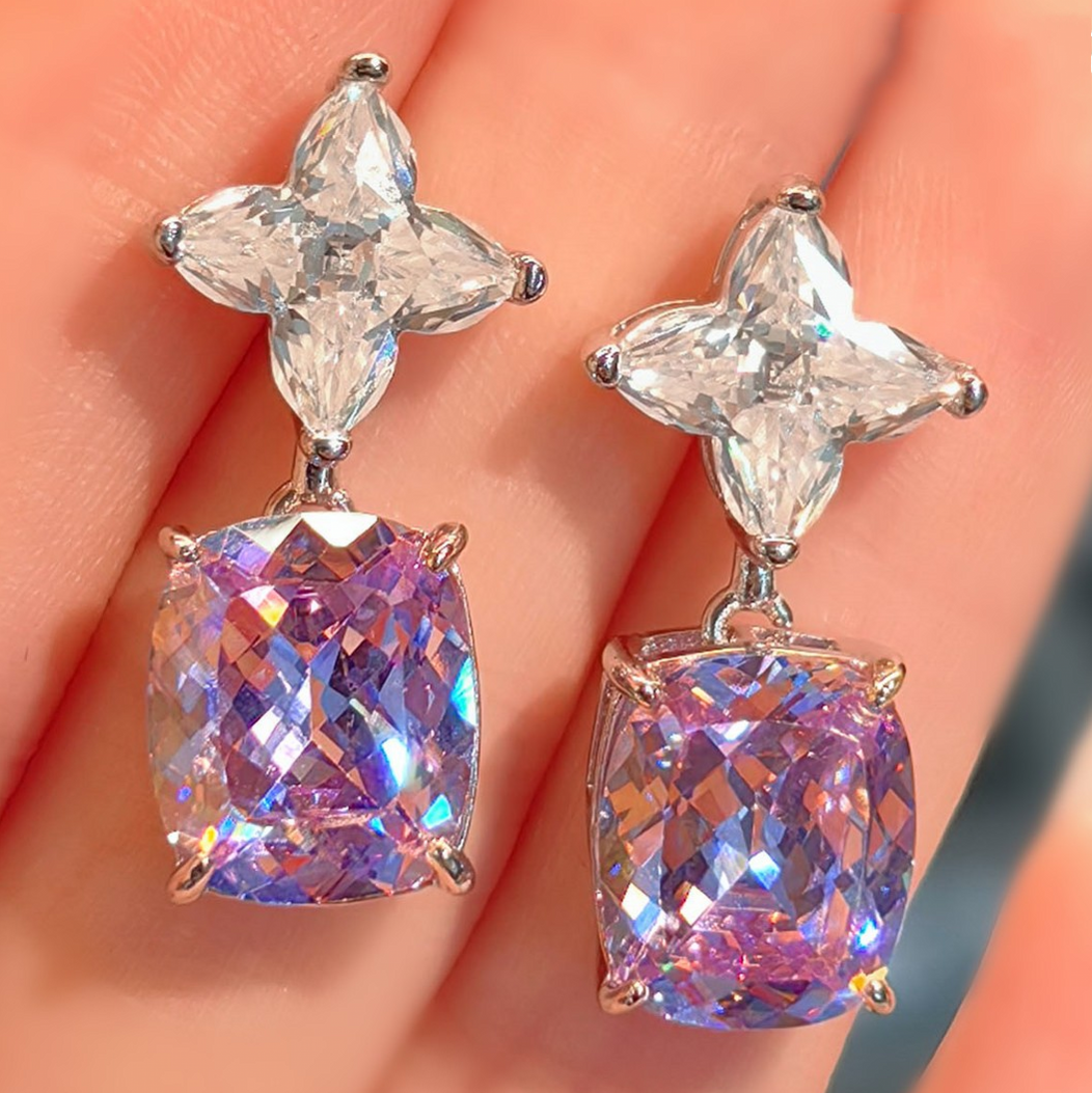High-End Purple Kunzite Ice Flower Cut Earrings High Carbon Diamond Stud Earrings Jewelry Diamond Earrings for Women