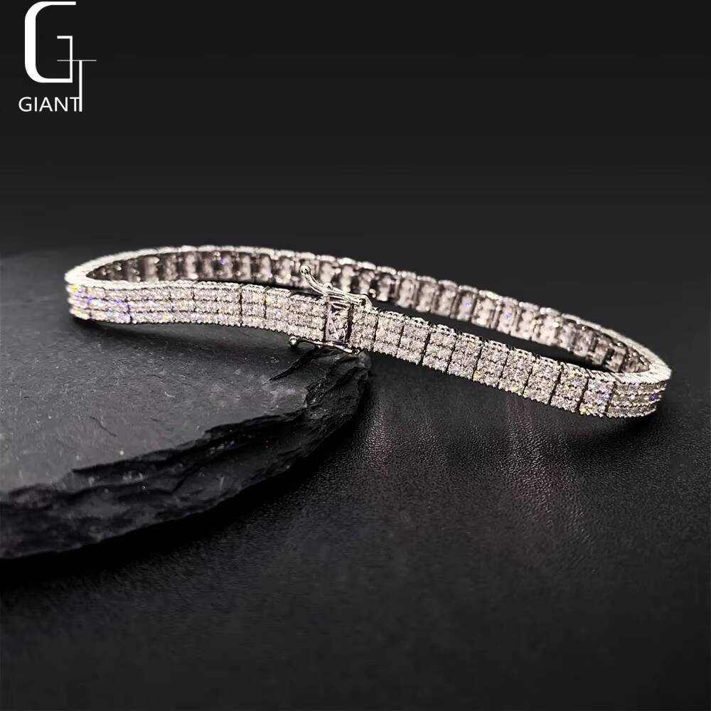 New Arrival 3 Rows Moissanite Tennis Bracelets White Gold Plated Hip Hop Fine Jewelry 925 Silver Diamond Tennis Chain Bracelets