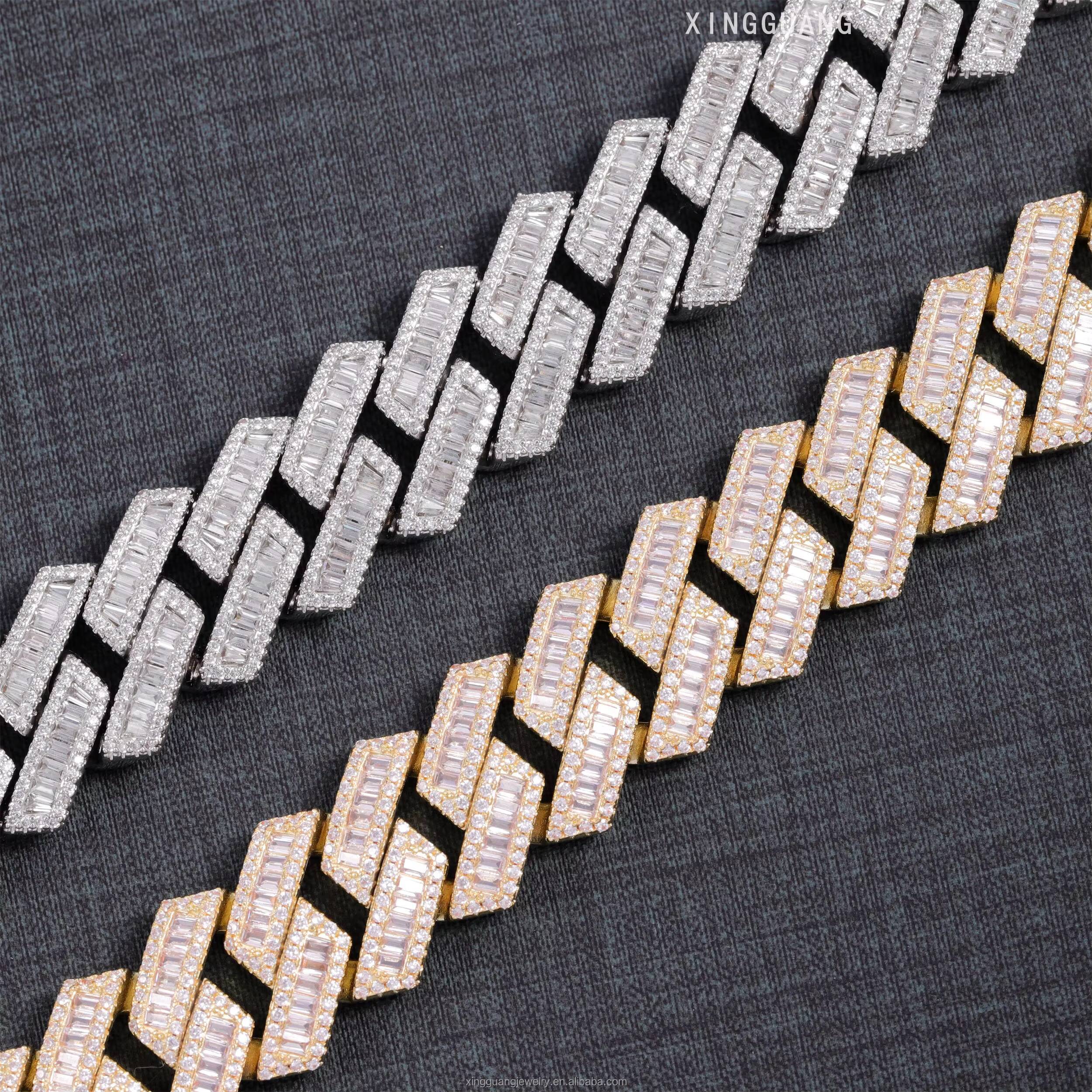 Hip Hop Rapper Cuban Bracelet 20mm Wide S925 Silver Bracelet for Men Women VVS Baguette Moissanite Diamond Cuban Bracelet