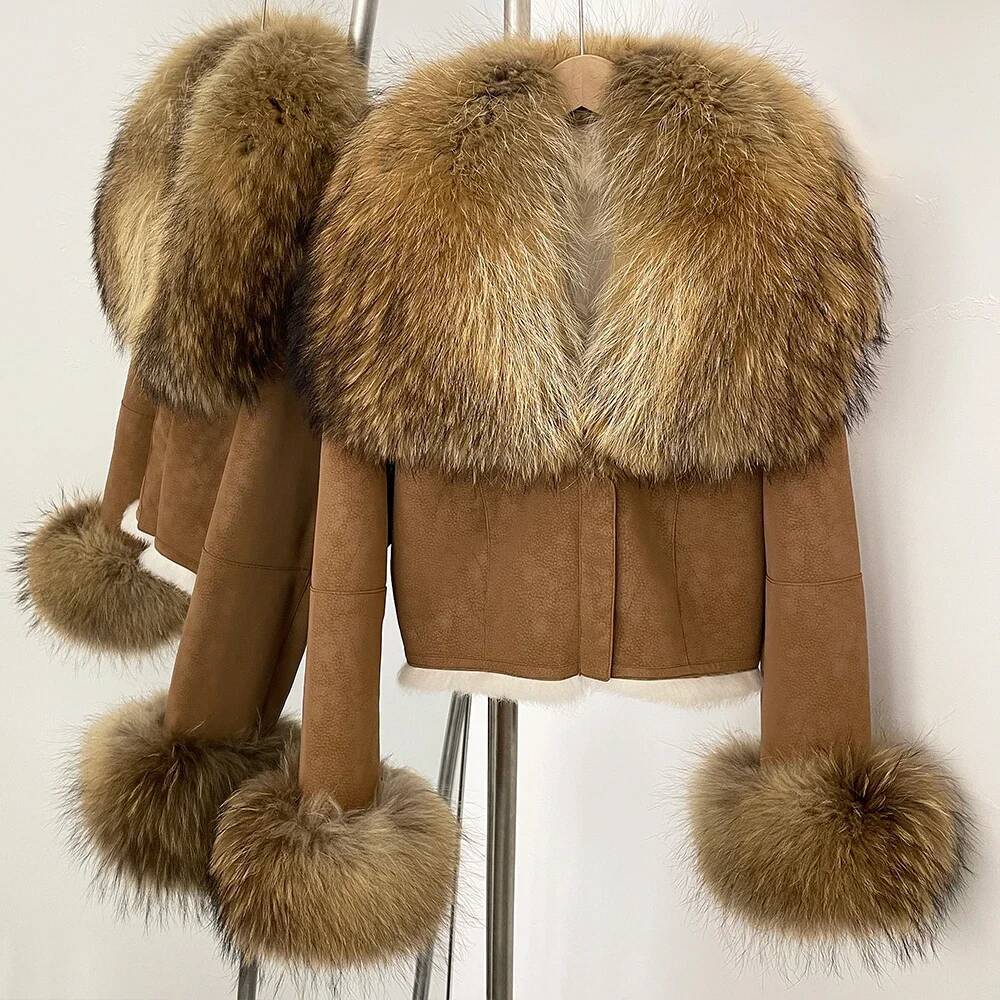 25ss Reality Jacket Suede Fox Coat Women New Autumn Winter Short Clothes Warm Rabbit Liner Female Natural Raccoon Fur