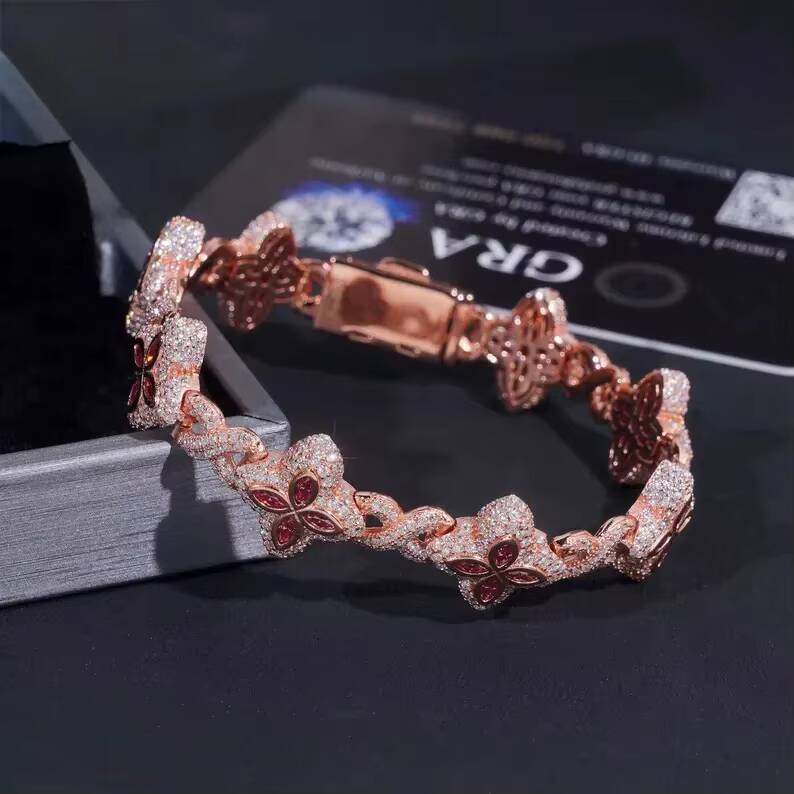 Hot Sale Real VVS Moissanite Clover Leaf Bracelet 925 Sterling Silver Infinity Link Iced Out Moissanite Bracelet for Men Women
