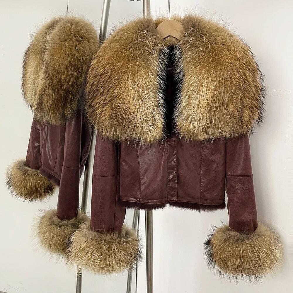 25ss Reality Jacket Suede Fox Coat Women New Autumn Winter Short Clothes Warm Rabbit Liner Female Natural Raccoon Fur