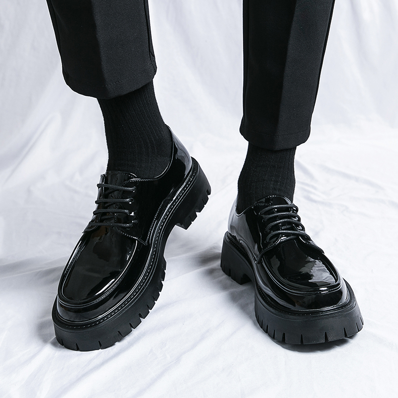 21289- Casual British style versatile height increasing round head business suit black thick soled Korean version men's leather shoes