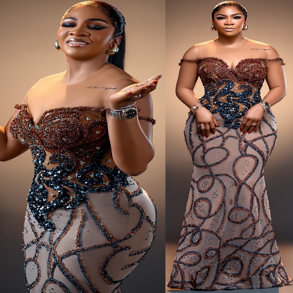 Brown Mermaid Prom Dresses 2025 Illusion Beaded Crystals Evening Formal Party Second Birthday Engagement Gowns Plus Size Dress For Special Occasions Z