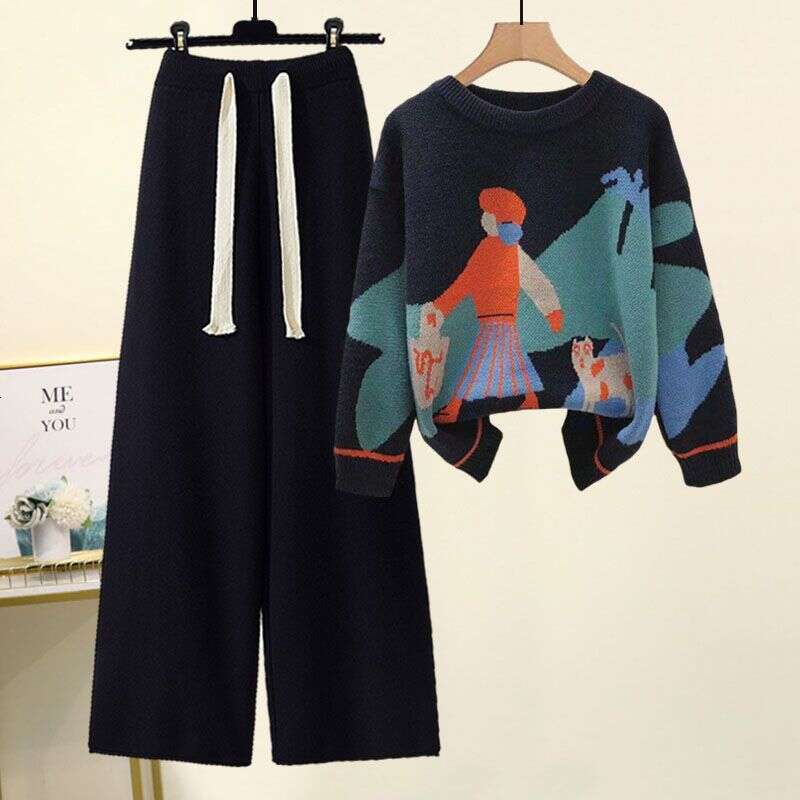 Women's Clothing Autumn Winter New Style Knitted Sweaters For Women, Loose And Slim Casual Pants, Two Piece Suits
