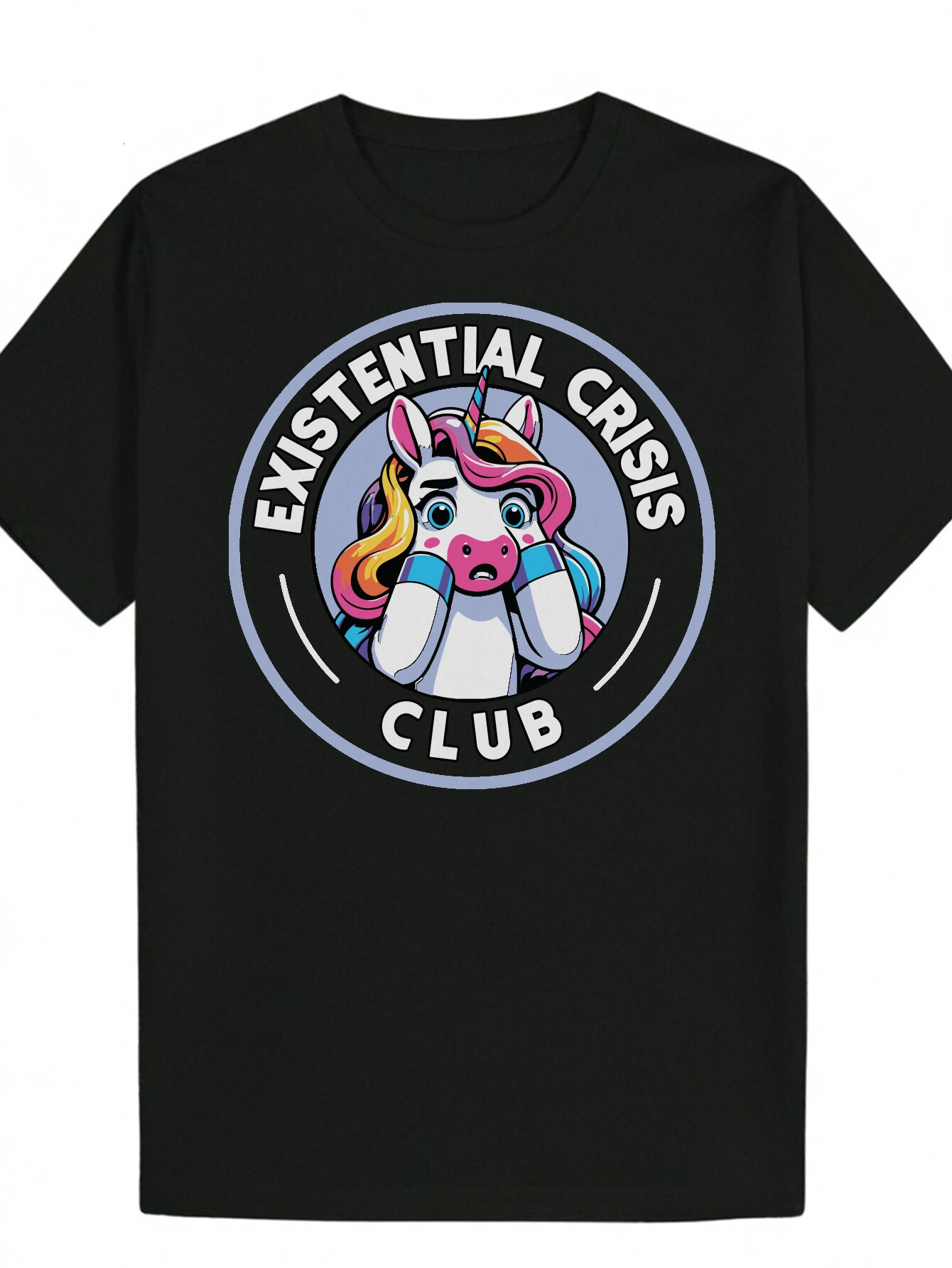 Men's Summer Casual Short Sleeve T-Shirt - Black Existential Crisis Club Pattern, Cartoon Design, 100% Polyester, Machine Washable, Regular Fit 4