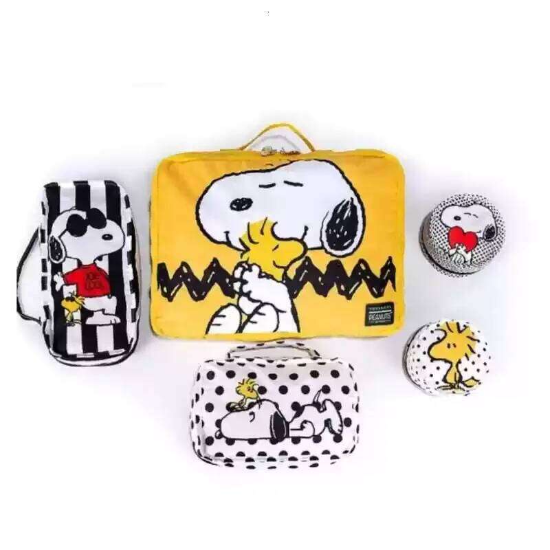 Cartoon Printed Polka Dot Dog Zipper Travel Storage Set Five Piece Yellow Cute Portable Toiletry Bag Gift