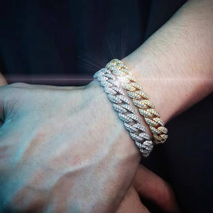 Hip Hop 6mm 9mm 13mm Wide Bracelet S925 Silver Gold Plated VVS Moissanite Diamond Bracelet for Mens Jewelry