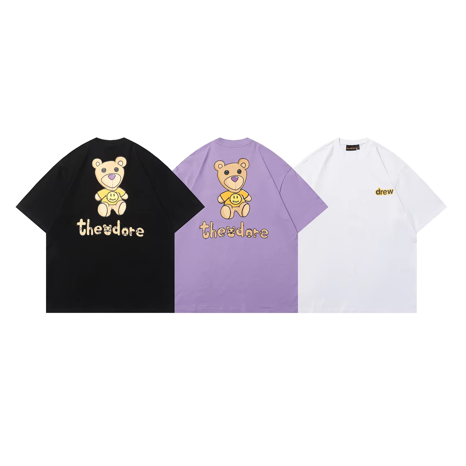 DREW HOUSE Mens Clothing Multicolor cartoon Bear T shirt men's and women's printed loose short sleeve T-shirt Designer luxury