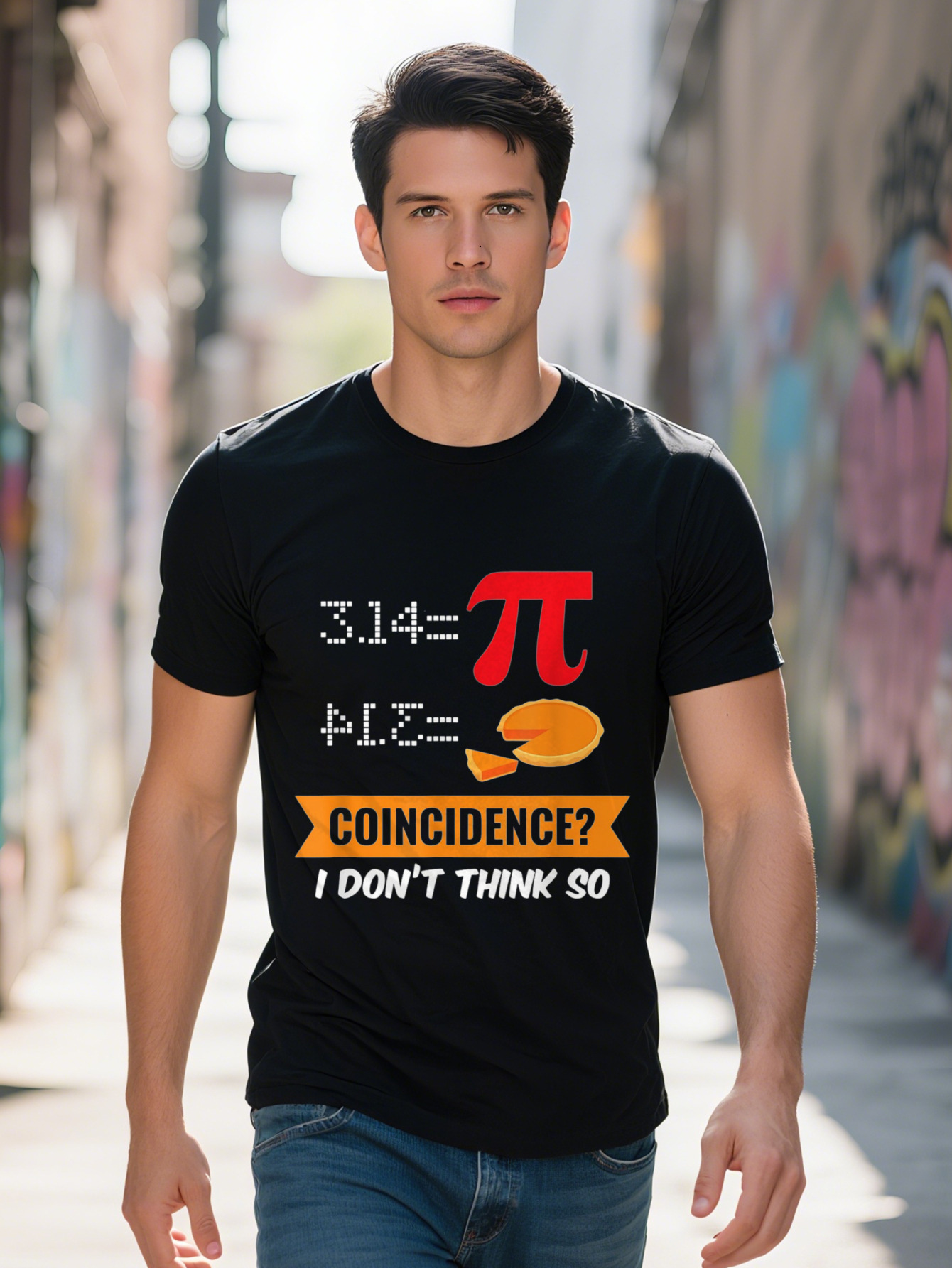 Men's Day T-Shirt Cotton I Don't Think So Coincidence Design with Pi Symbol Orange Slice Graphic Casual Round 1aa77