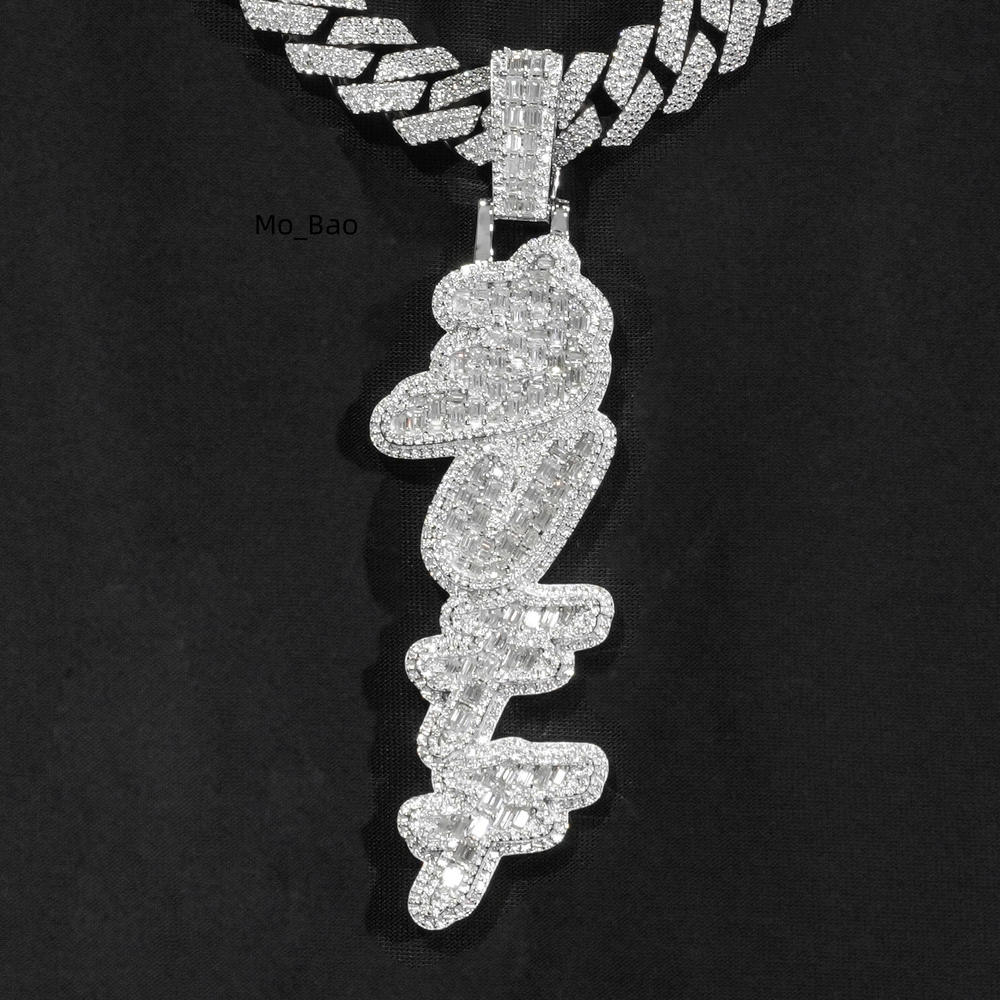 Hot Selling Mossanite Pendant Vertical Name Iced Out Charm Hip Hop 925 Silver VVS Custom Moissanite Pendant