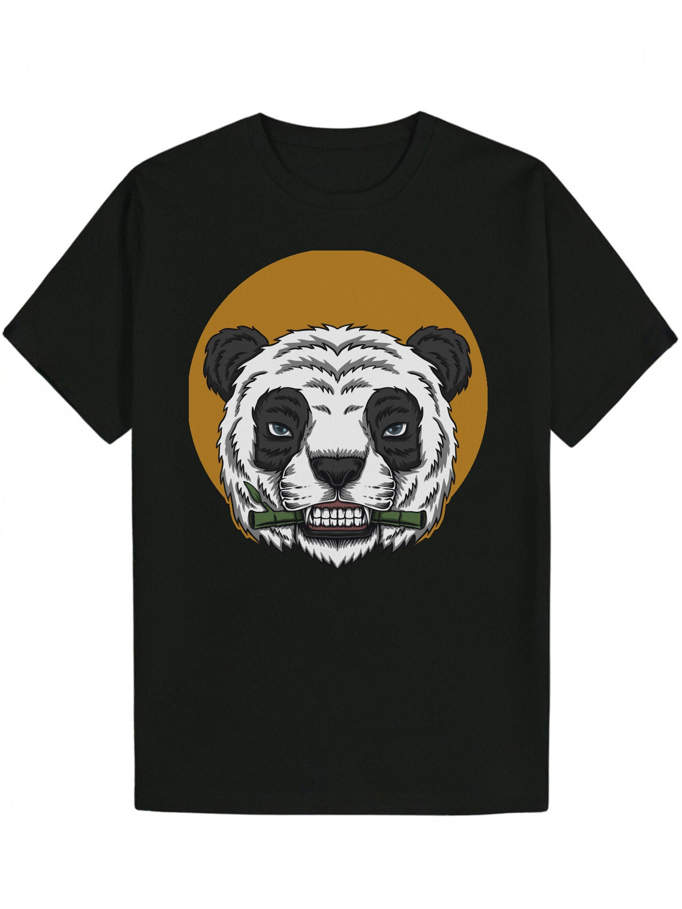 Men's Summer Round Neck T-Shirt with Fashionable Panda Pattern - Black, Washable, Lightweight and Breathable, Suitable for Casual Wear, Machine W