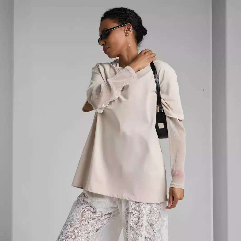 Summer New Style Shiny Mesh Patchwork Long Sleeve T-Shirt For Women Loose Sun Protection Top B5 b7