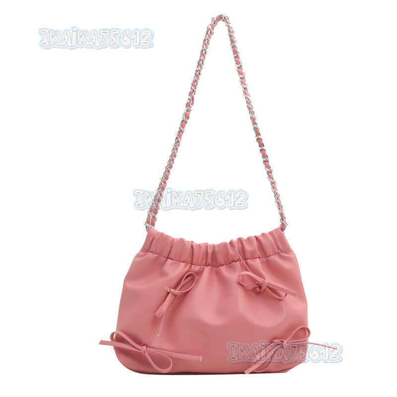 Solid Color Womens Bag 2025 Summer New Versatile Simple Trendy Textured Bowknot Bucket Chain Trendy Shoulder Bag H250804