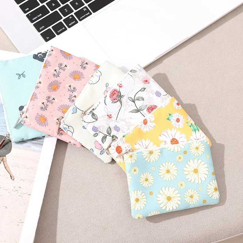Floral Coin Purse Mini Pocket Wallet Cartoon Fabric Money Pouch Women Coin Card Storage Bag Pink Cherry Daisy Pattern Bag G250802