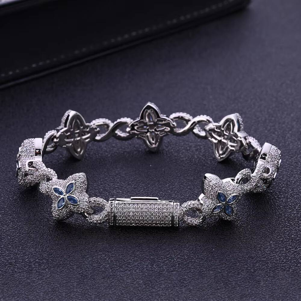 De Hip Hop Jewelry Flower Cross Design Iced Out Diamond Chain Silver Gold Four Leaf Clover Infinity Miami Cuban Link Bracelet