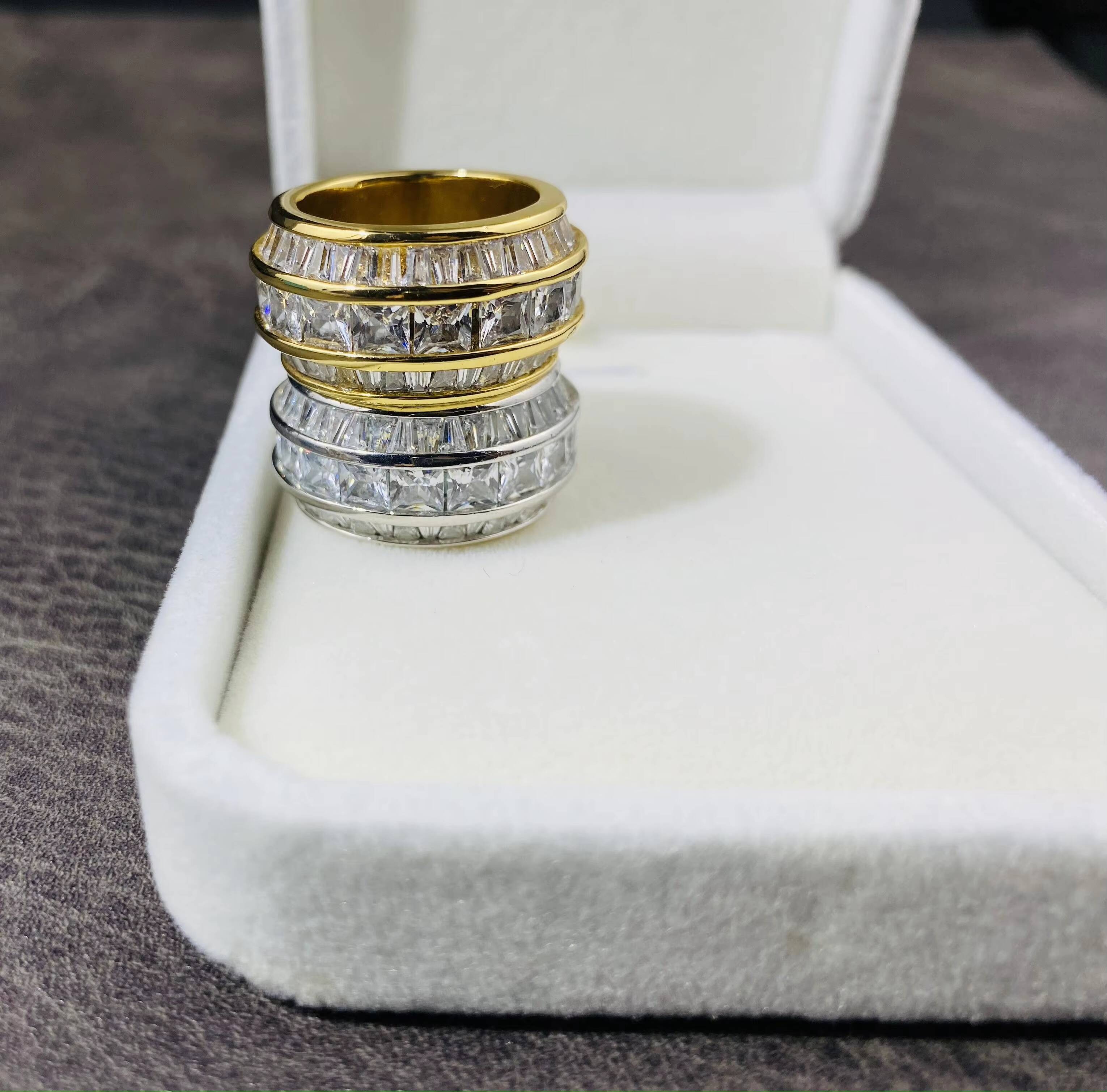 Wholesale Hip Hop Fine Jewelry Rings Hip Hop 3-row Square Baguette Cubic Ring for Men Women