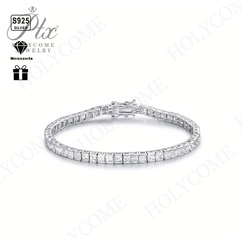 Vintage Princess cut Cubic Zirconia Bangle Bracelet 925 Silver Engagement Wedding Square Stone Tennis Bracelets For Women Bridal Party Jewelry