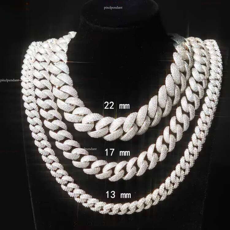 Hip Hop Iced Out Dia Necklace 22mm Wide Gold Plated Heavy Sier VVS Moissanite Cuban Link Chain for Men