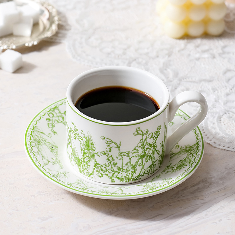 INS Lily of the Valley Coffee Cup and Saucer Set Mug Ceramic Water Cup European Style Creative Luxury Home Afternoon Tea Cup 250804