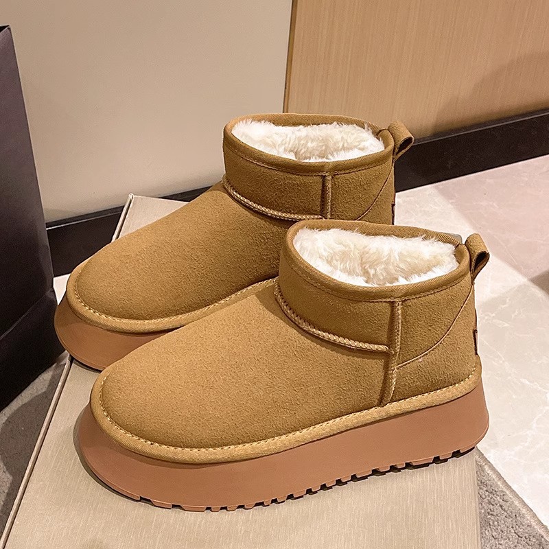 Free Shipping Women's Platform Anti-Slip Snow Boots 2025 Fall Winter New Design Fur-Lined Thick Warm Cotton Boots Brown Black Size 35-41 Hot Sale