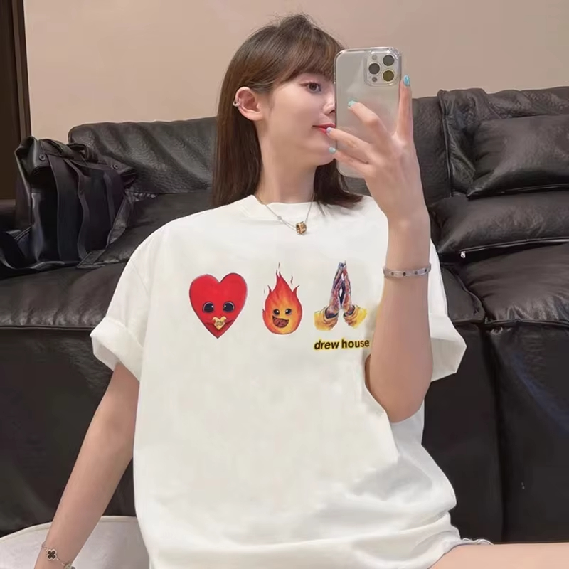 DREW HOUSE New Mens Clothing Fire printed logo T shirt men's and women's printed loose short sleeve T-shirt Designer luxury