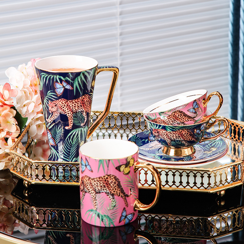 Meidao Jungle Cheetah High-Value European Bone China Mug Large Capacity Water Exquisite Coffee Cup Gift Box Set