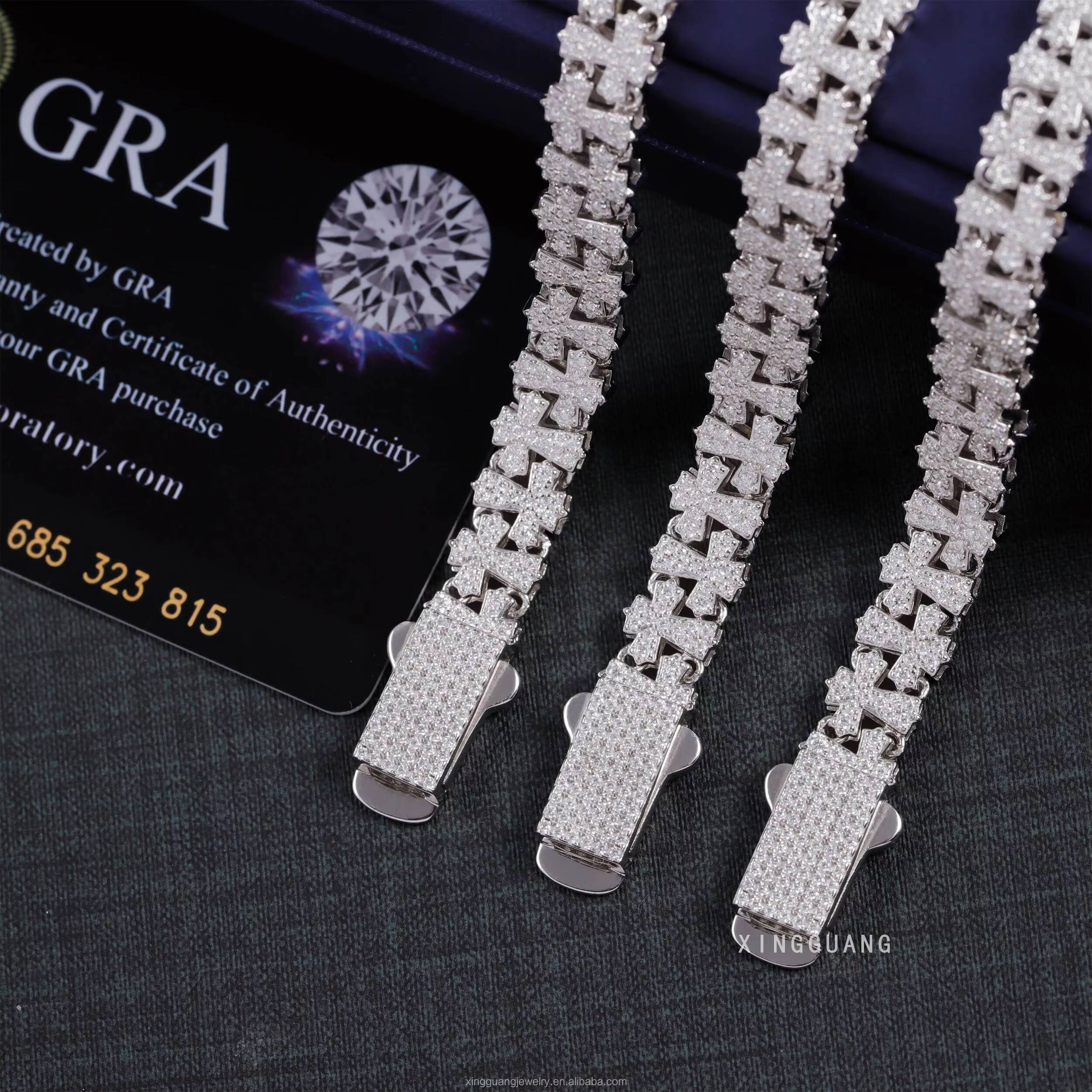 Trendy 14mm Wide Multi Cross Bracelet Moissanite White Gold Plated Silver Cuban Links Men Women Jewelry Cuban Bracelet Jewelry