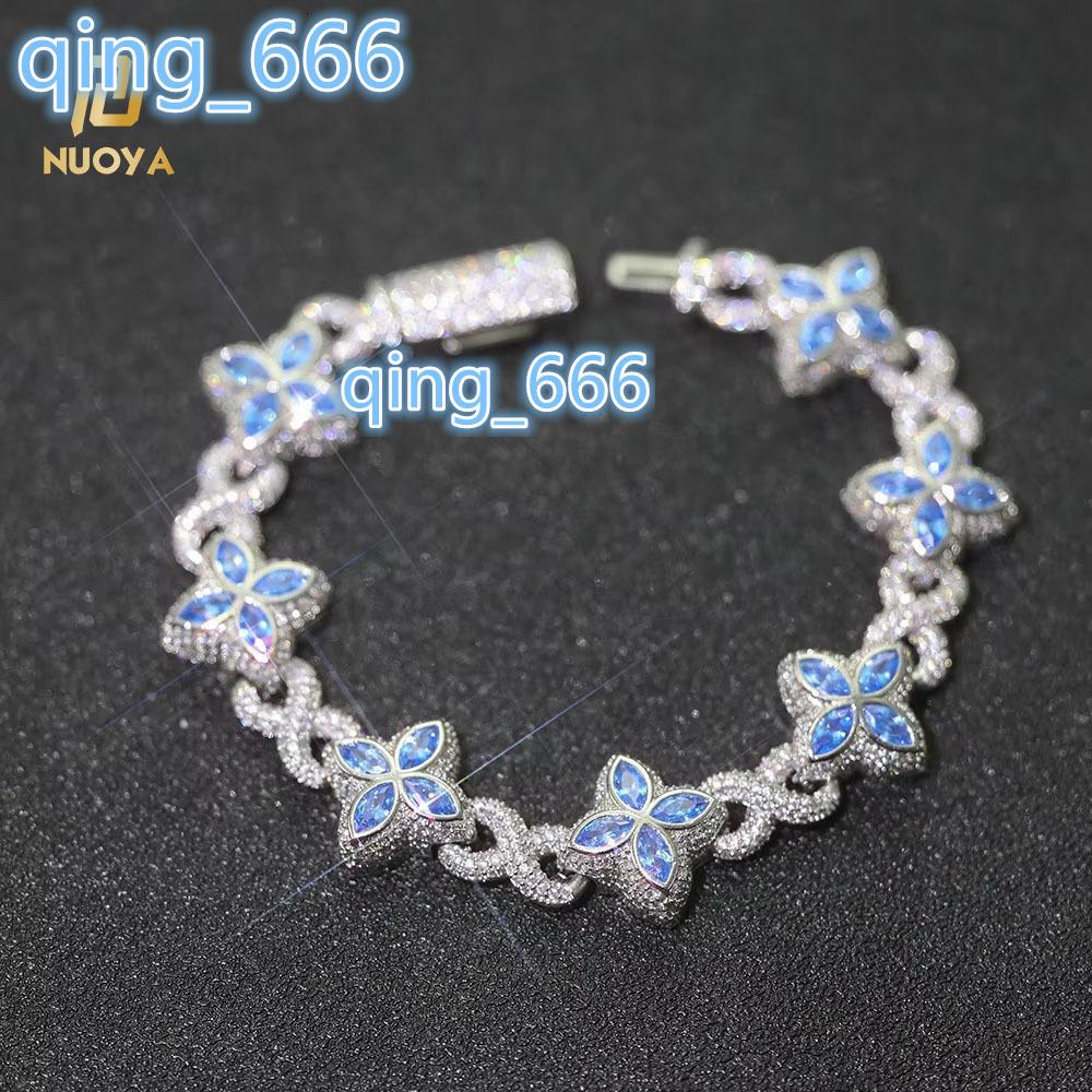2025 designer necklace New Style 8mm Hip-Hop Jewelry Colorful Four Leaf Clover Chain Silver Plated Brass 5A Cuban Chain Bracelet for Women