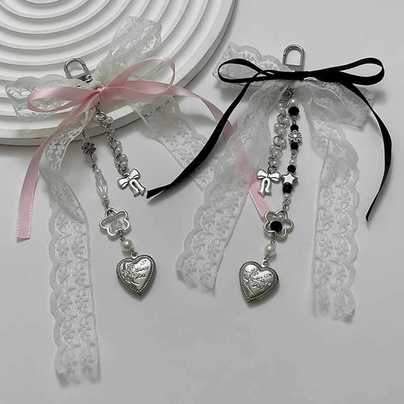 Goth Y2K Lace Bow Key Chain Heart Charm Pendant Kawaii Leopard Key Chain for Bag Accessory Women Trendy Tassel Chain Jewelry G250802