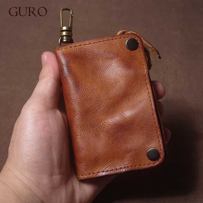 GURO Luxury Brand Genuine Leather Key Bag Multifunctional Waist Hanging Card Holder Coin Purse for Men and Women Car Key Case Organizer G250802