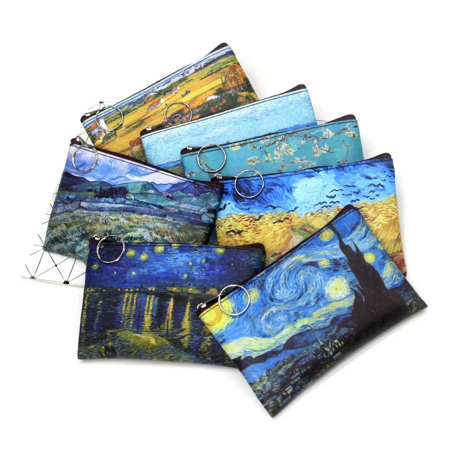 Vintage Oil Painting Canvas Cosmetic Bag Van Gogh Art Sunflower Star Moon Night Makeup Pouch Bag Travel Coin Purse Wallets Women G250802