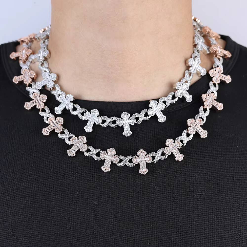 Cross Infinity Cuban Chain Necklace Full Pave 5A Cubic Zirconia Bling Iced Out Hip Hop 2025 New Arrival Jewelry