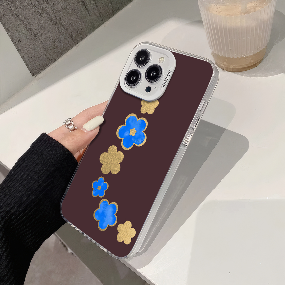 Blue and Gold Flowersfor iPhone 16/16 Pro/16 Plus/16 Pro Max 15/14/13/12/11/x/xs/xr/xs max,Shopping Festival