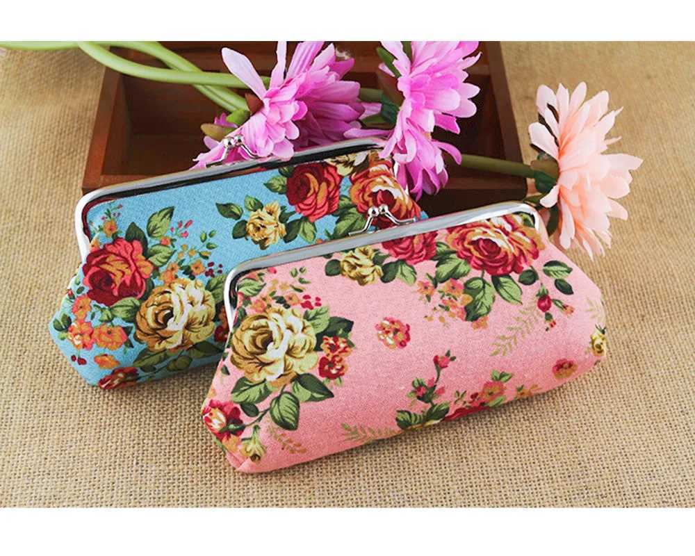 13995CM Long Rose Flower Printed Microvelvet Coin Wallet Handbag Canvas Money Card Holder Wallet Pouch Key Bags Wholesale G250802