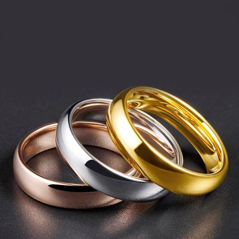 Simple Design Tatinum Steel Lovers Ring for Men Women 18K Gold Silver Black Couple Band Finger Rings Wedding Jewelry Gift
