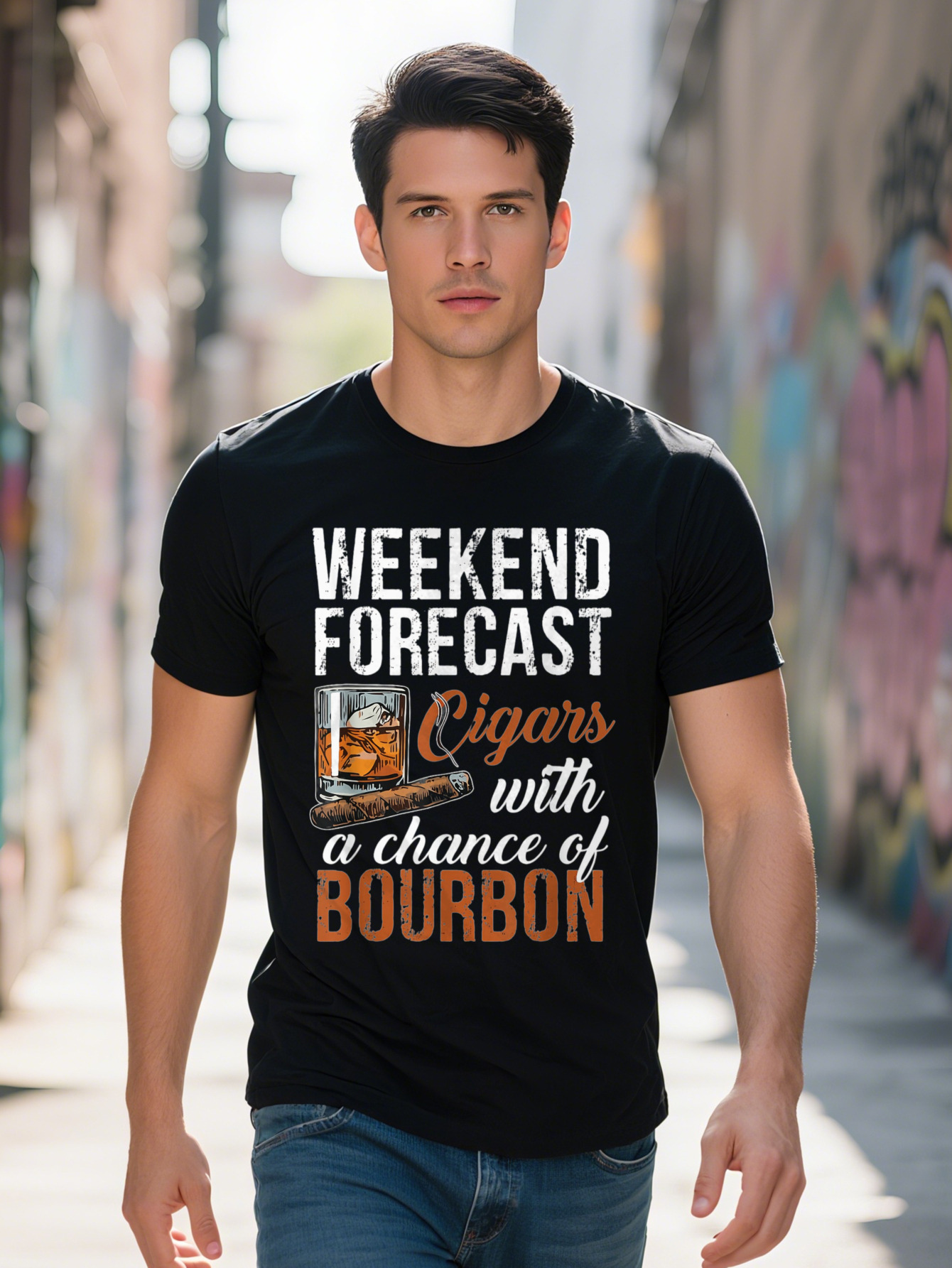 Weekend Forecast Cigars With Chance Bourbon T-shirt Men T Shirt cotton g 0623e d649c